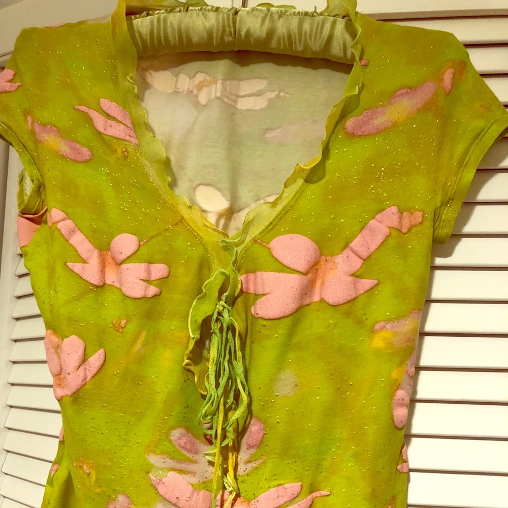 Roberto Cavalli stretch top in apple green.